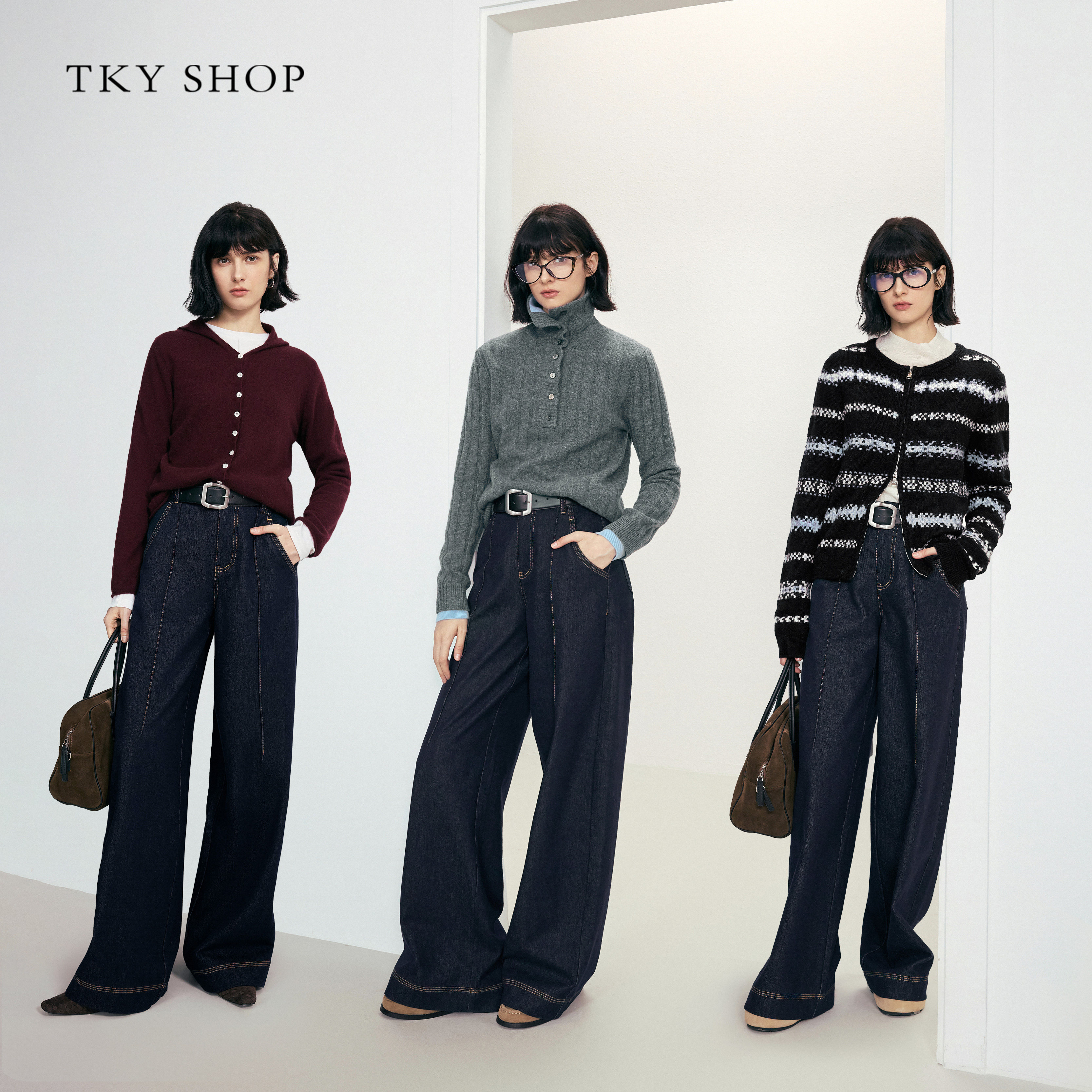 [商场同款]TKY SHOP直筒牛仔裤2025冬新款纯棉阔腿裤10I1OA03Q063,淘宝优惠券,粉丝福利购,淘宝优惠卷