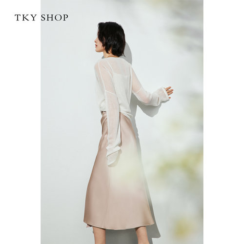 TKY SHOP慵懒风白色圆领毛衣简约镂空微透毛针织衫薄款长袖罩衫 - 图2