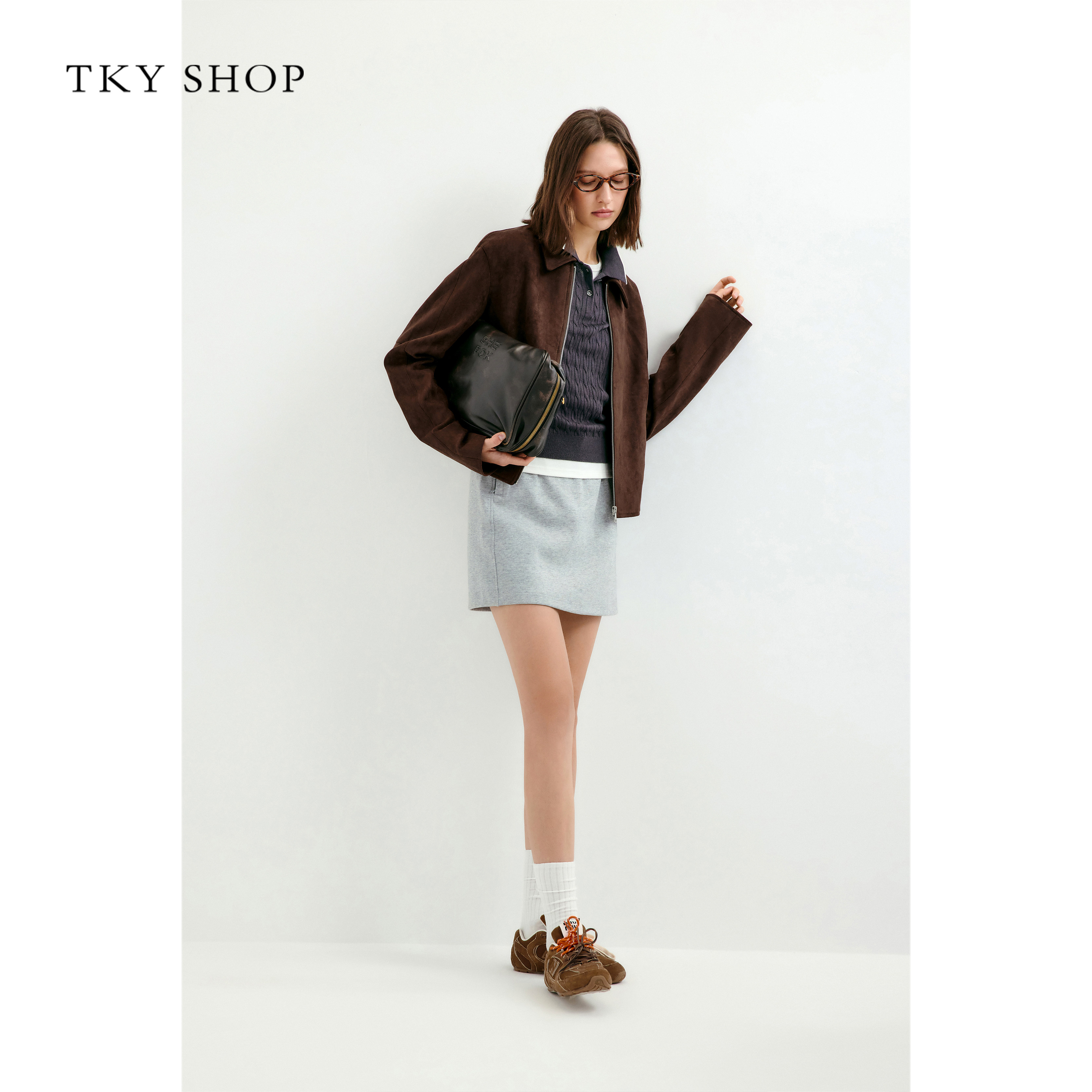 TKY SHOP摩卡棕仿麂皮绒翻领短外套女春新品甜酷风复古简约上衣,淘宝优惠券,粉丝福利购,淘宝优惠卷