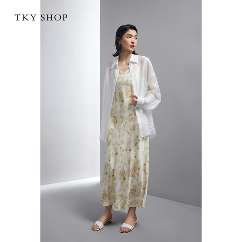 TKY SHOP肌理感长袖白色女士衬衫春季新款时尚休闲宽松薄上衣外套 - 图1