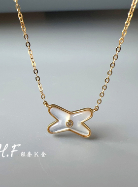 14K金交叉白贝母锁骨链女款