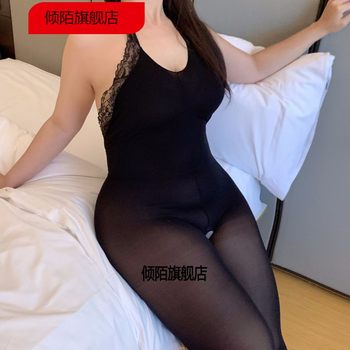 Fat sister plus size one-piece crotchless one-piece passionate one-piece halterneck transparent mesh 200 ປອນ underwear ໄຂມັນ