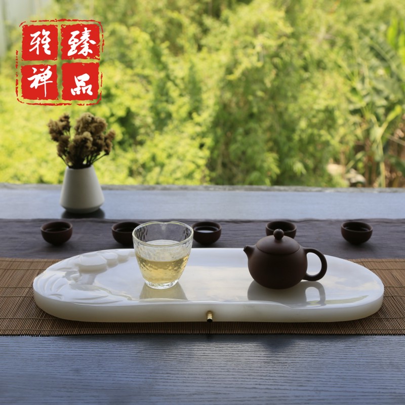 简约家用茶盘套装茶具实木圆干泡乌金石茶盘石头茶几茶桌茶台茶海 - 图0