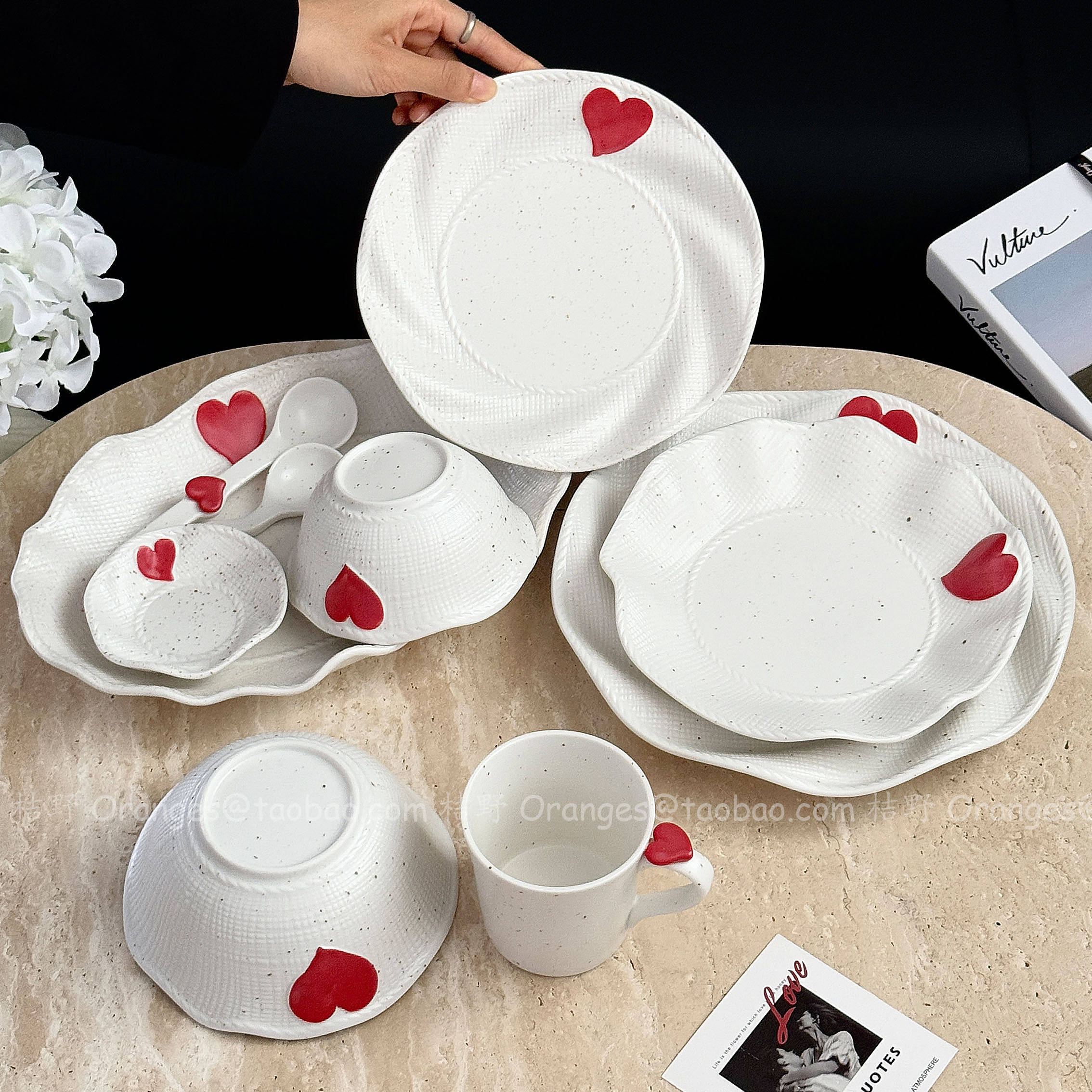 Oranges浮雕爱心布编纹陶瓷餐具套装家用高级感饭碗盘碟子大汤碗