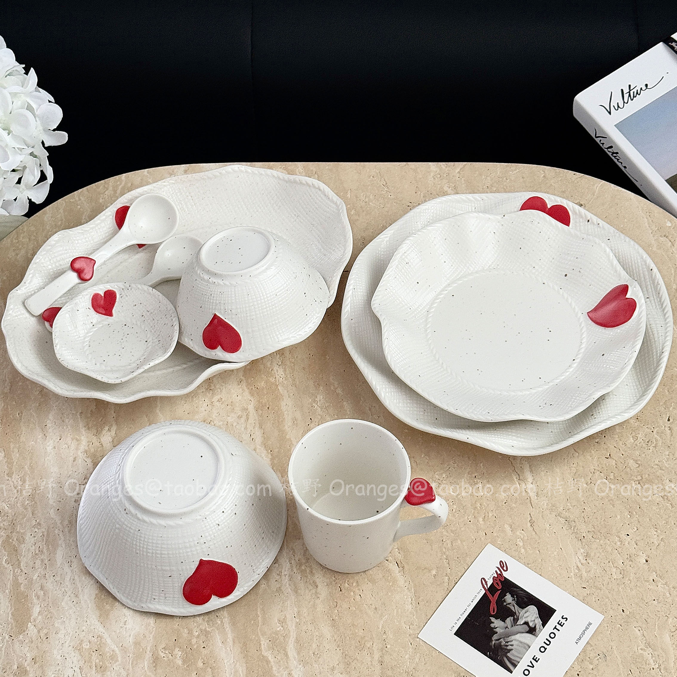 Oranges浮雕爱心布编纹陶瓷餐具套装家用高级感饭碗盘碟子大汤碗