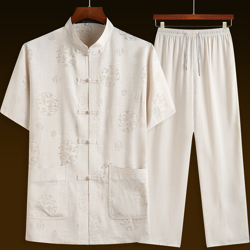 唐装中老年爷爷夏装男士老年人装50 迈凯霸汉服