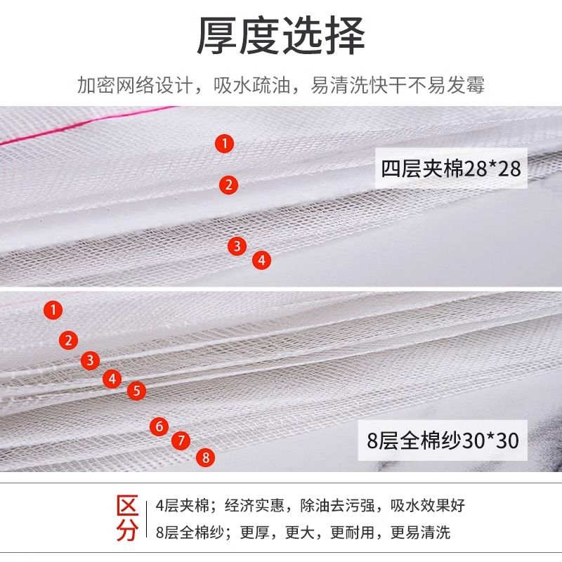 新疆包邮哥百货10条装8层吸水不沾油棉纱洗碗布厨房加厚百洁抹布-图1