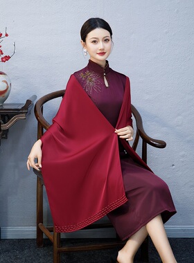 春秋冬喜婆婆旗袍披肩中国风