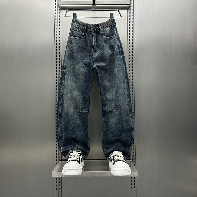美式复古水洗做旧直筒牛仔裤男士2026秋季新款痞帅弯刀阔腿长裤子,淘宝优惠券,粉丝福利购,淘宝优惠卷