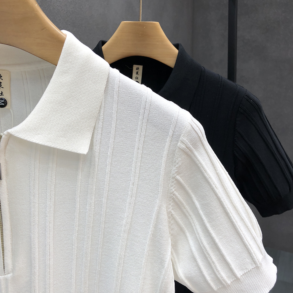 半拉链针织衫短袖男外穿薄款毛衣t恤2025夏季新款冰丝翻领半截袖 - 图2