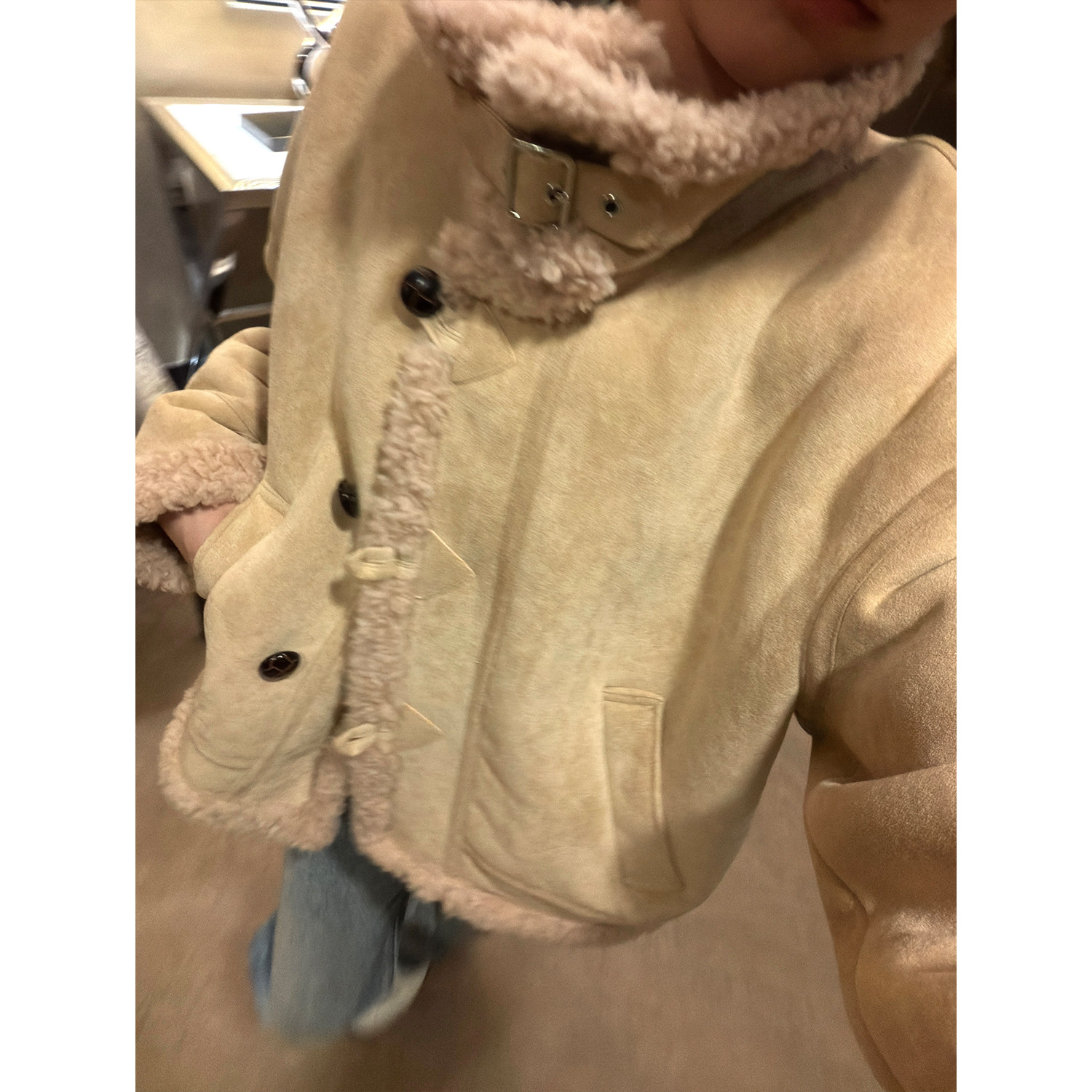 YANGLE_麂皮外套女2025冬季新款韩系100羊毛宽松休闲短款立领夹克,淘宝优惠券,粉丝福利购,淘宝优惠卷