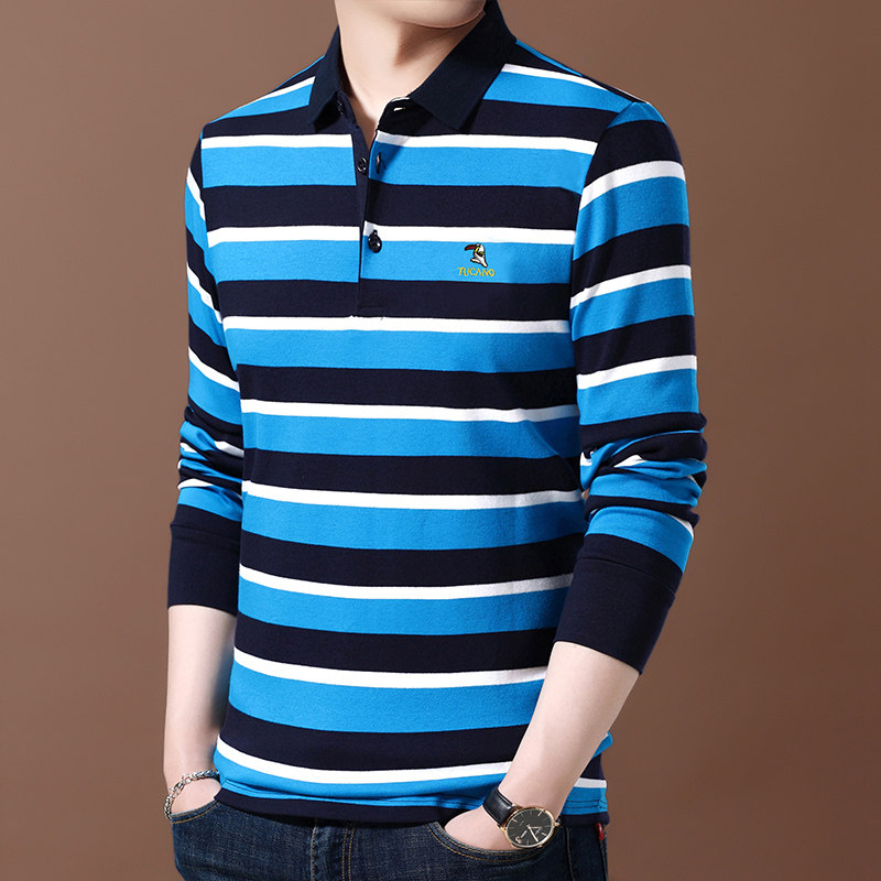 啄木鸟纯棉长袖宽松休闲条纹潮秋衣 啄木鸟菲凡T恤