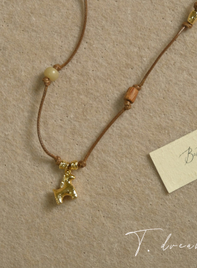 nicedream复古咖皮绳小马毛衣链