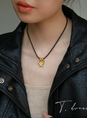 nicedream咖皮绳五角星锁骨链