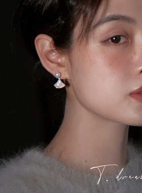 nicedream法式珍珠母贝裙摆耳环