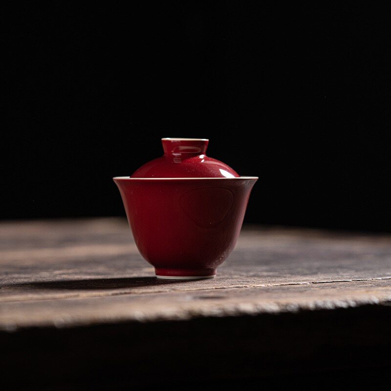 Red glaze tureen without support tureen kung fu tea set ceramic hand-grabbed bowl rock tea imitation iron household tea bowl red tea bowl