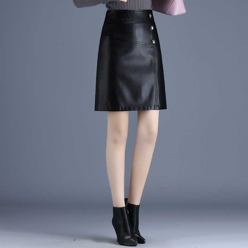 春秋2022新款显瘦a字高腰pu皮短裙 倩芭兰半身裙