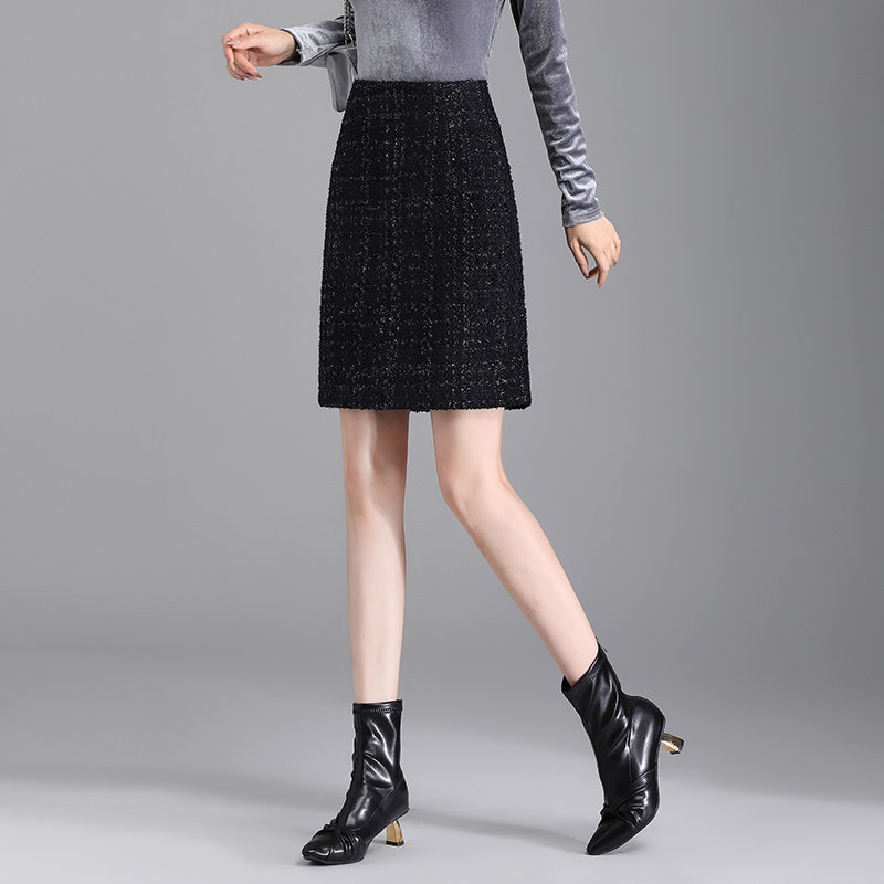 粗花呢小香风短裙女新款秋冬高腰显瘦包臀半身裙百搭一步裙子,淘宝优惠券,粉丝福利购,淘宝优惠卷