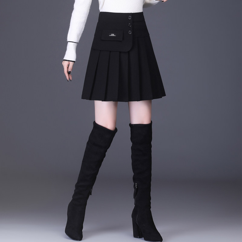 秋冬jk 2021洋气百搭小黑裙子百褶裙 倩芭兰半身裙