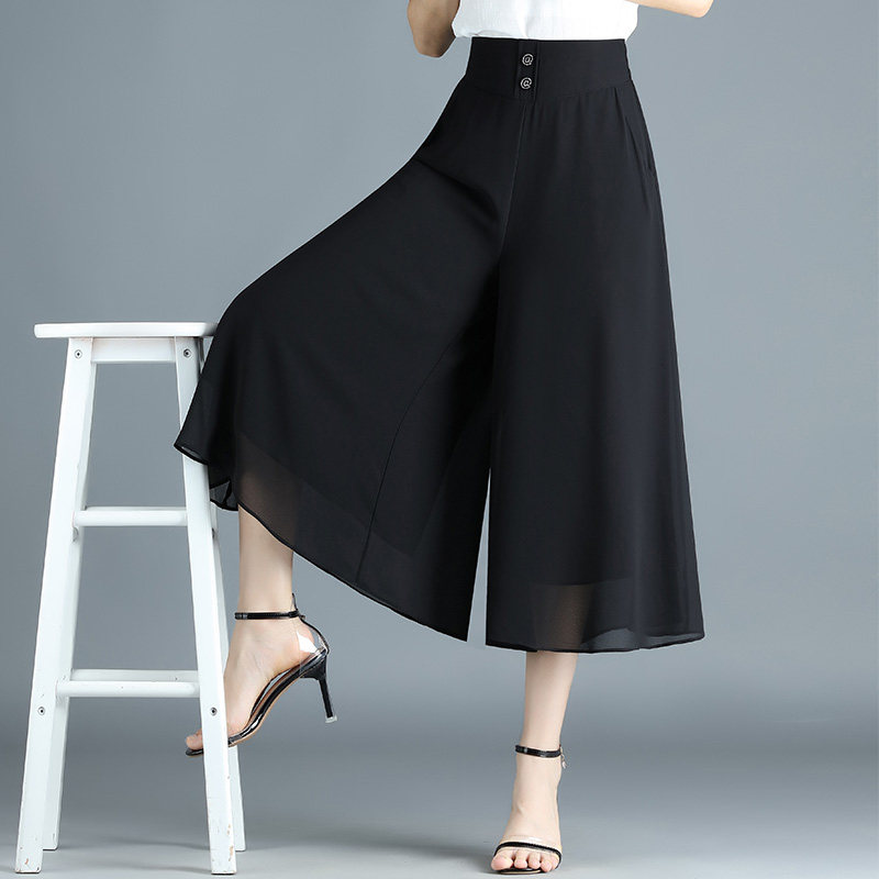 夏季2023新款高腰宽松垂感雪纺裙裤 倩芭兰休闲裤