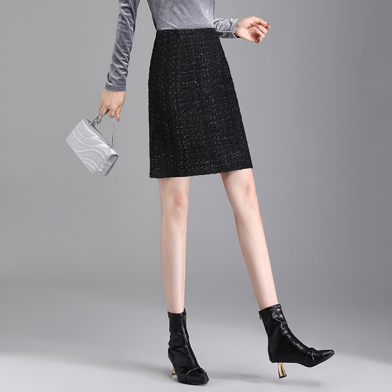 粗花呢小香风短裙女新款秋冬高腰显瘦包臀半身裙百搭一步裙子,淘宝优惠券,粉丝福利购,淘宝优惠卷