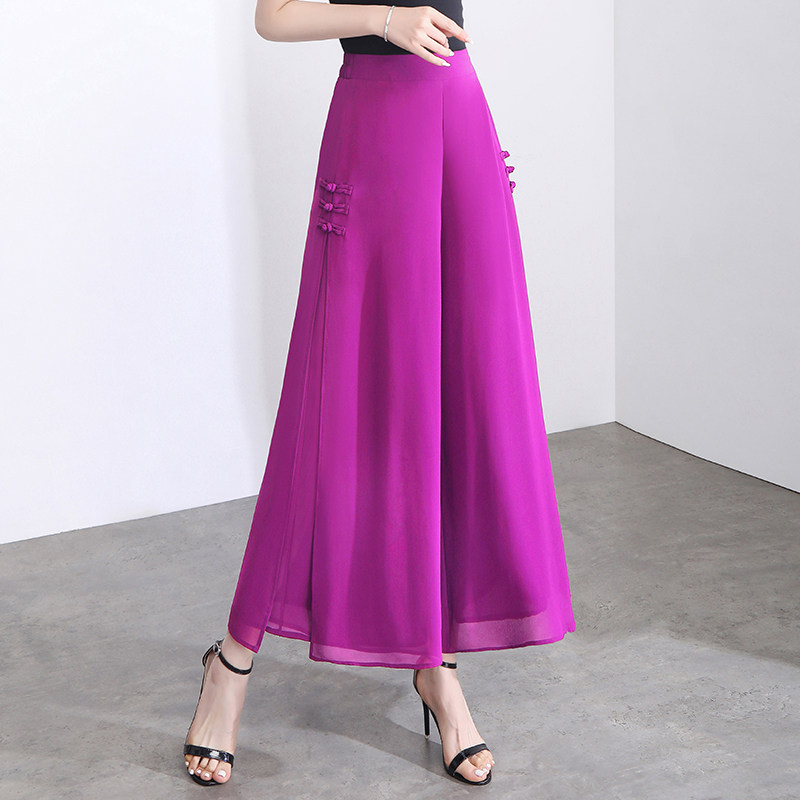 雪纺阔腿裤2023夏季松紧腰休闲裤 倩芭兰休闲裤