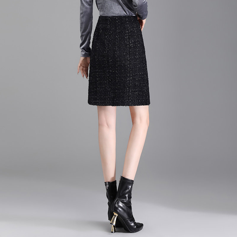 粗花呢小香风短裙女新款秋冬高腰显瘦包臀半身裙百搭一步裙子,淘宝优惠券,粉丝福利购,淘宝优惠卷