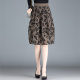 Flocked mesh flower bud skirt A-line midi skirt for women