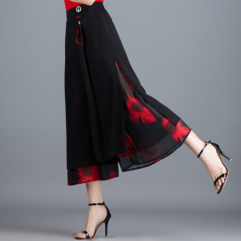 印花雪纺夏季开叉2020新款阔腿裤 倩芭兰休闲裤