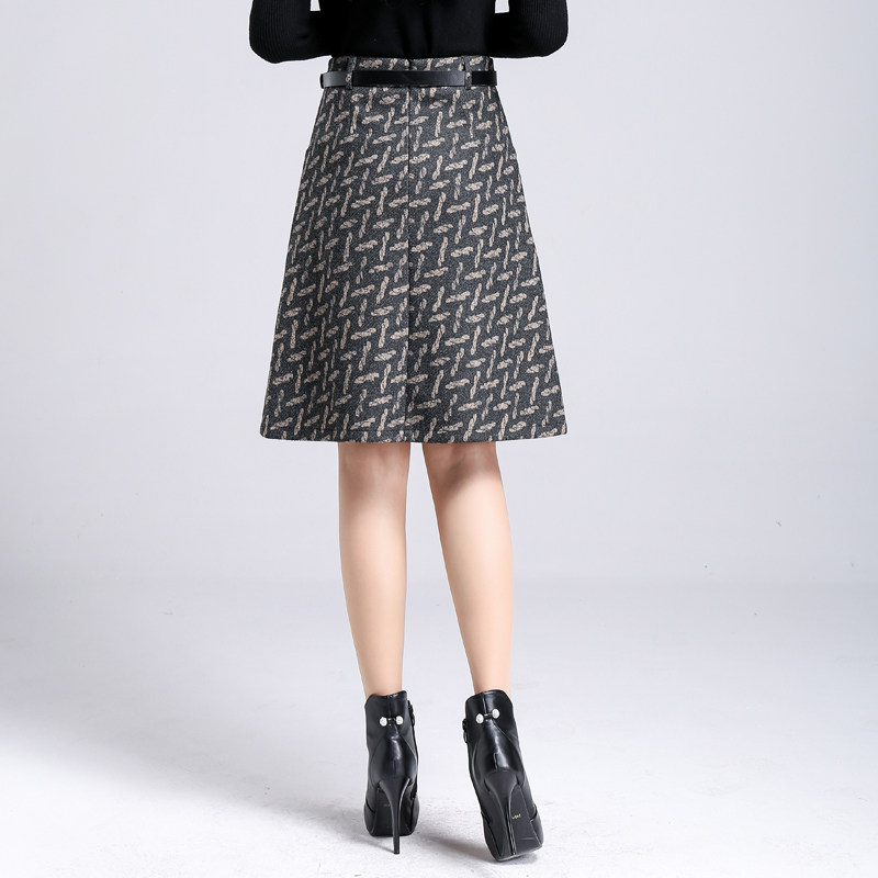 毛呢秋冬高腰a字裙小香风格子裙子 倩芭兰半身裙
