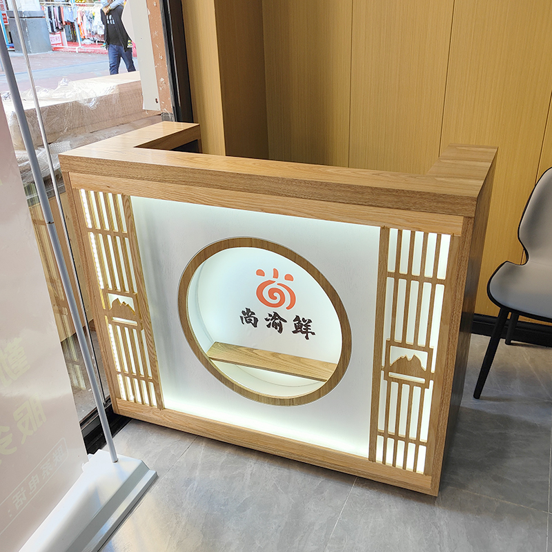 新中式收银柜台足浴采耳店养生馆茶楼柜台前台接待台饭店餐饮厅吧 - 图1