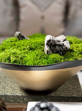 罗曼提 新中式托盘创意狮子软装饰品 样板间客厅茶几花艺桌面摆件