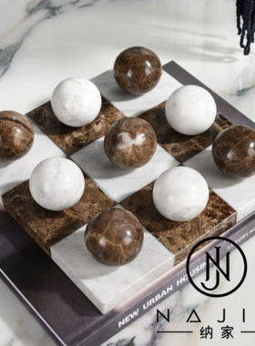 罗曼提海派中古风格创意花艺饰品大理石棋盘样板间客厅茶几售楼处