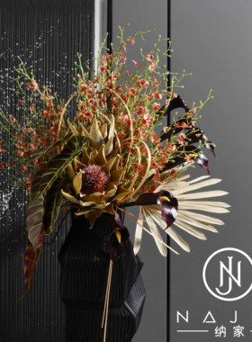 罗曼提 现代花艺复古黑胶唱片机摆件 样板间客厅玄关电视柜售楼处