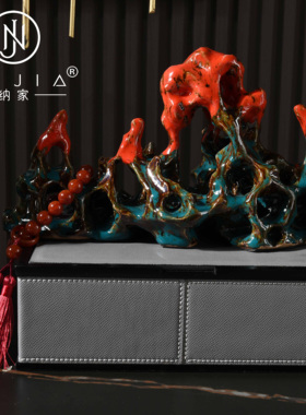 罗曼提 新中式样板间花艺玄关假山 佛手珠饰品装饰盒售楼处样板间