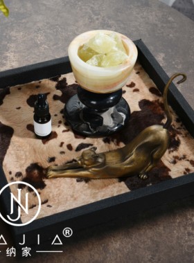 罗曼提海派中古风创意花艺饰品金属猎豹摆件样板间客厅茶几售楼处