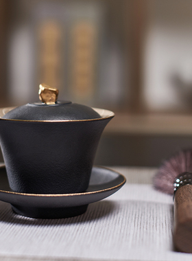 罗曼提新中式茶室茶具酒店铁壶挂钩茶洗迎客松茶盘摆件组合样板间