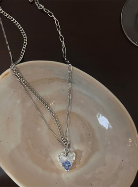 棉条虫锌合金冰蓝爱心项链吊坠女