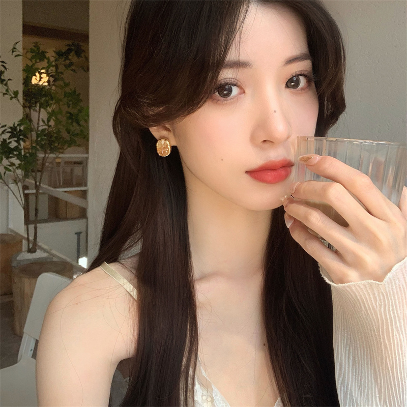 925银针 橘子洲小众高级感香槟色水晶耳环新款潮耳饰设计精致耳钉 - 图2