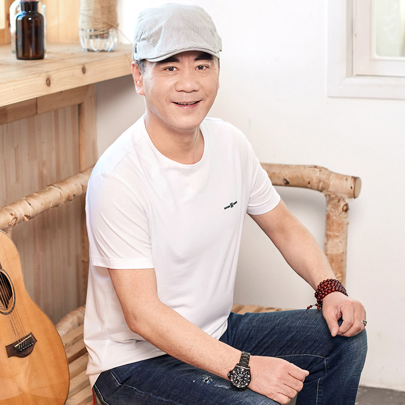 中年男士短袖装40-50岁圆领polo衫 进财企鹅T恤