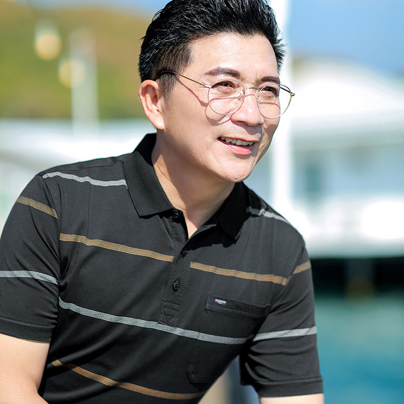 中年男短袖夏季装冰丝棉翻领polo衫 进财企鹅T恤