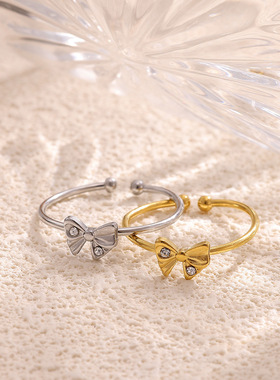 跨境新品不锈钢蝴蝶贝壳开口戒指女小众潮流独特设计感指环