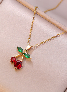 项链女日韩风锆石樱桃新品项链配饰女时尚锁骨链锆石项链吊坠