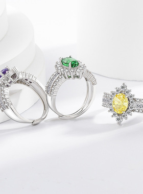 豪镶满钻冰花切女皇戒指时尚奢华爆闪高碳钻帕帕拉恰指环直播