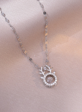 项链女 跨境ins一鹿有你鹿角灵动项链锆石吊坠小众设计锁骨链饰品