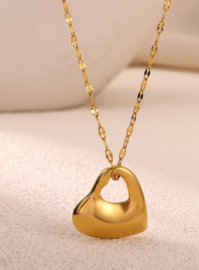 跨境欧美简约不锈钢爱心项链女小众潮流独特设计感锁骨链厂家
