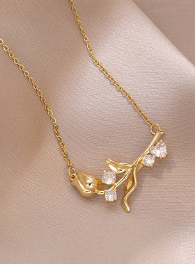 项链女 白色郁金香钛钢项链吊坠小众设计时尚气质彩色锁骨链首饰