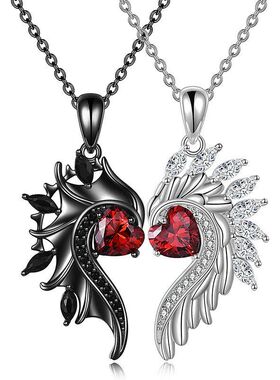 镶钻爱心锆石黑白欧美情人节礼物项链天使恶魔翅膀小众设计感吊坠