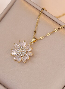 项链女网红向日葵锆石花朵小众时尚新款设计感吊坠气质大花锁骨链
