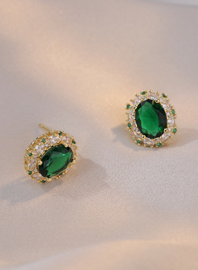 项链女网红祖母绿锆石花朵小众时尚新款设计吊坠气质套装钛钢项链